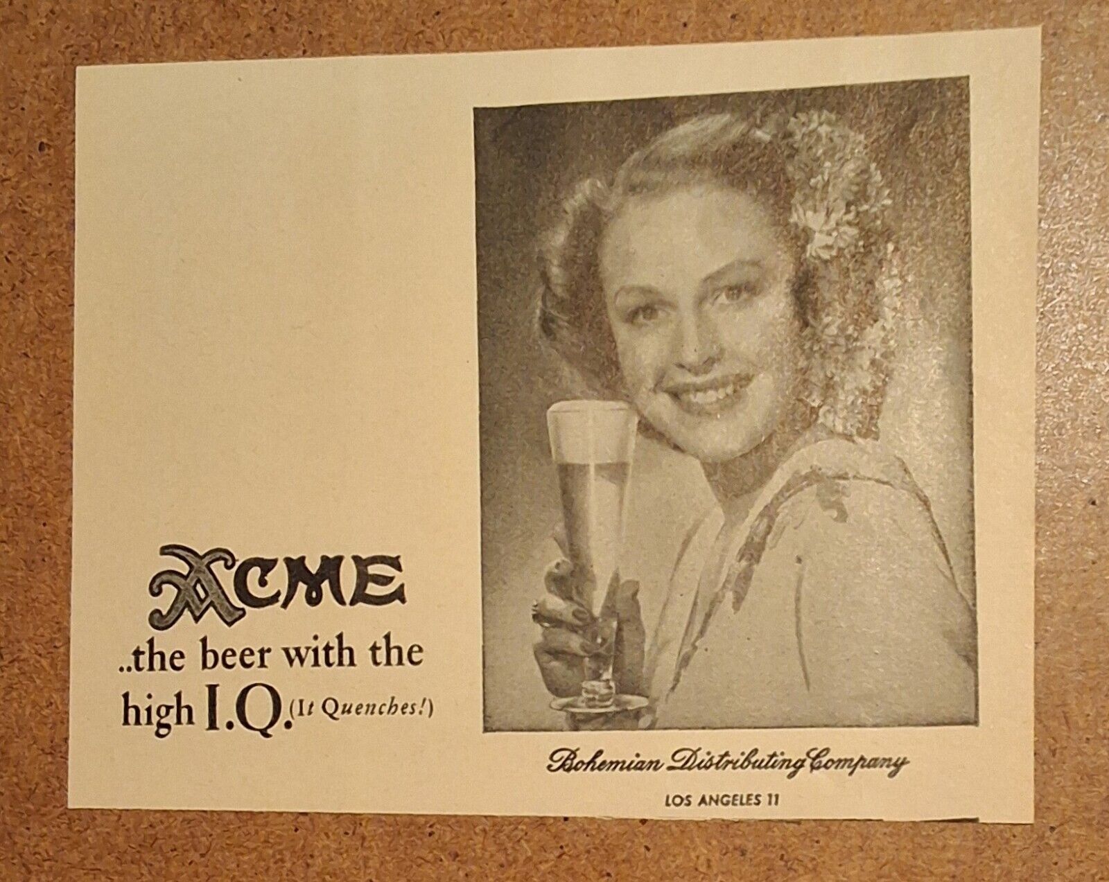 Vintage Alcohol Liquor Brewery Decor - Acme Beer Los Angeles - High IQ - 1946 AD