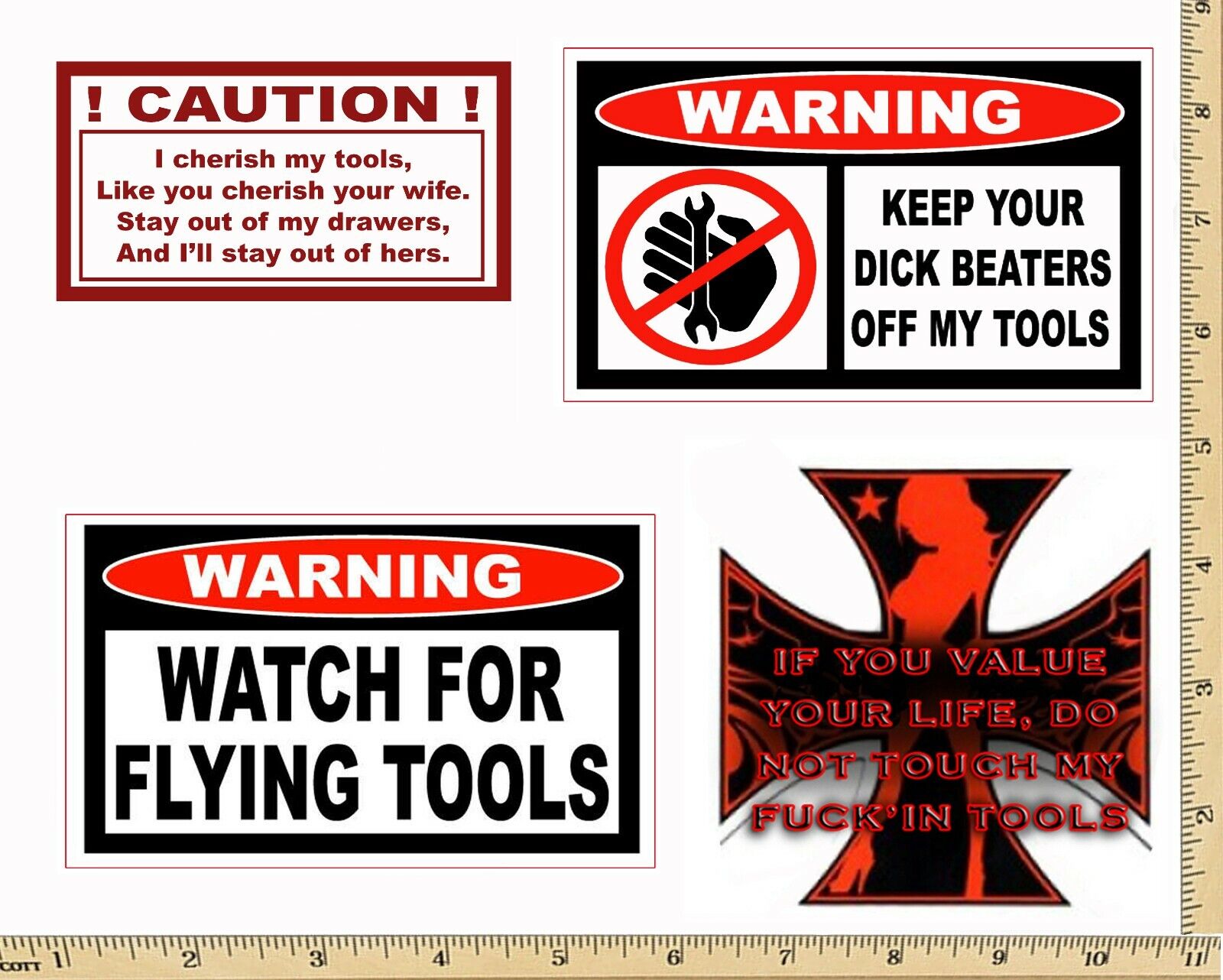 Funny Warning Stickers - Complete set of 4 Decals - Sexy Girl Tool Box MADE USA