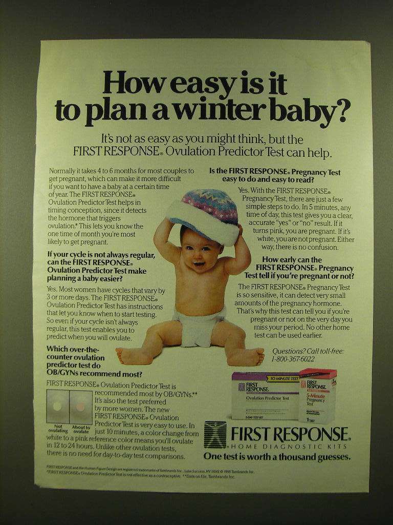 1990 First Response Ovulation Predictor and Pregnancy Tests Ad - Winter Baby