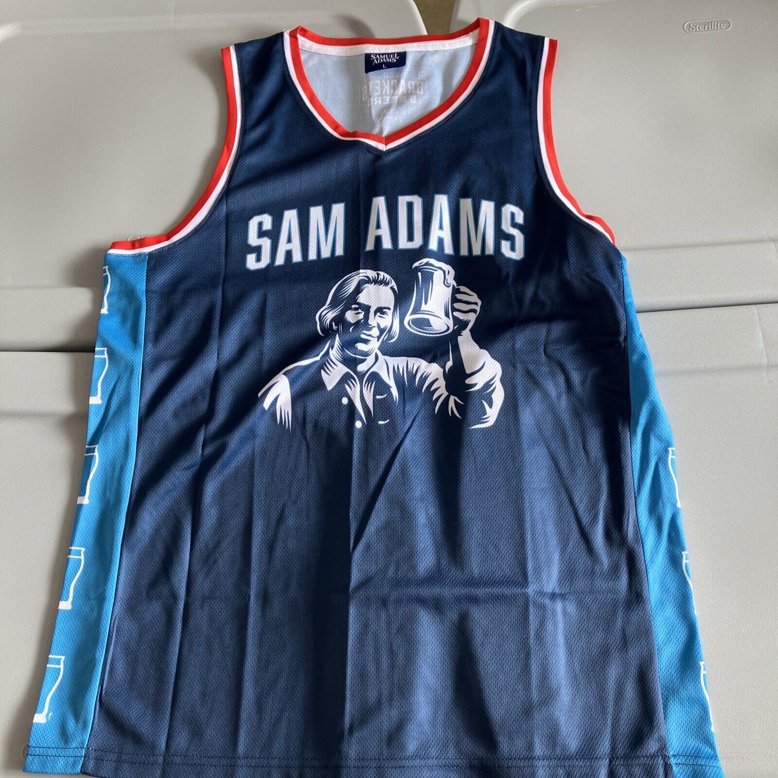 Men’s Sam Samual Adams Brackets & Beers Blue Basketball Jersey #23 Large