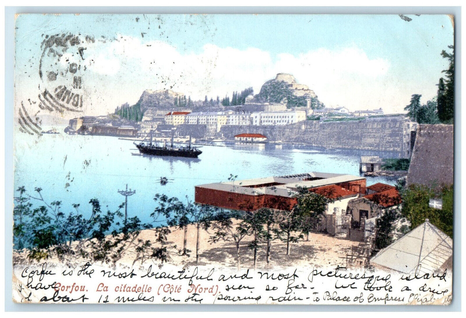 1906 Steamship Corfou La Citadelle North Coast Greece Antique Posted Postcard
