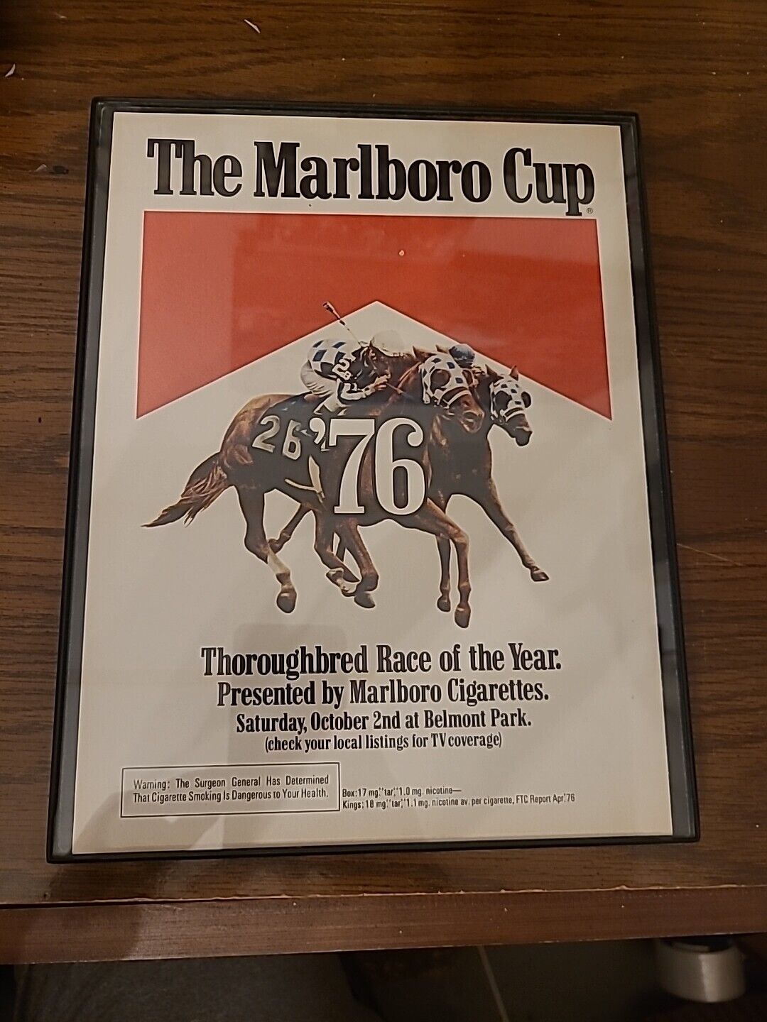 1976 THE MARLBORO CUP \'76 Thoroughbred Race Year Belmont Park Ad Framed 8.5x11 