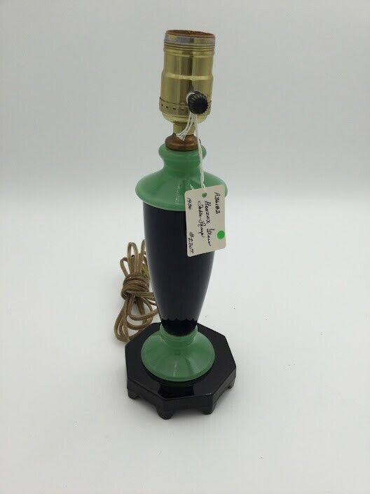 Houzex Depression Era Glass Table Lamp - Green Jadeite & Black Glass - A36182