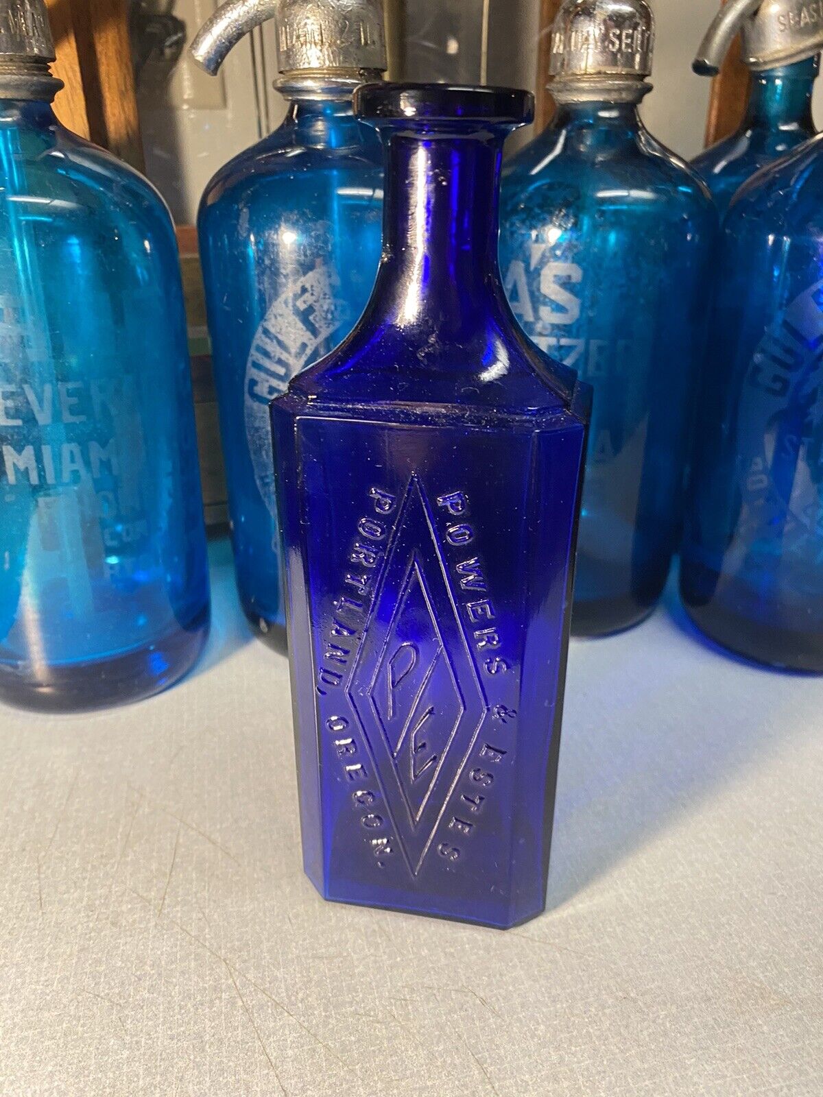 Beautiful Powers Estes Bottle Cobalt Blue 8” Portland Oregon OR Excellent