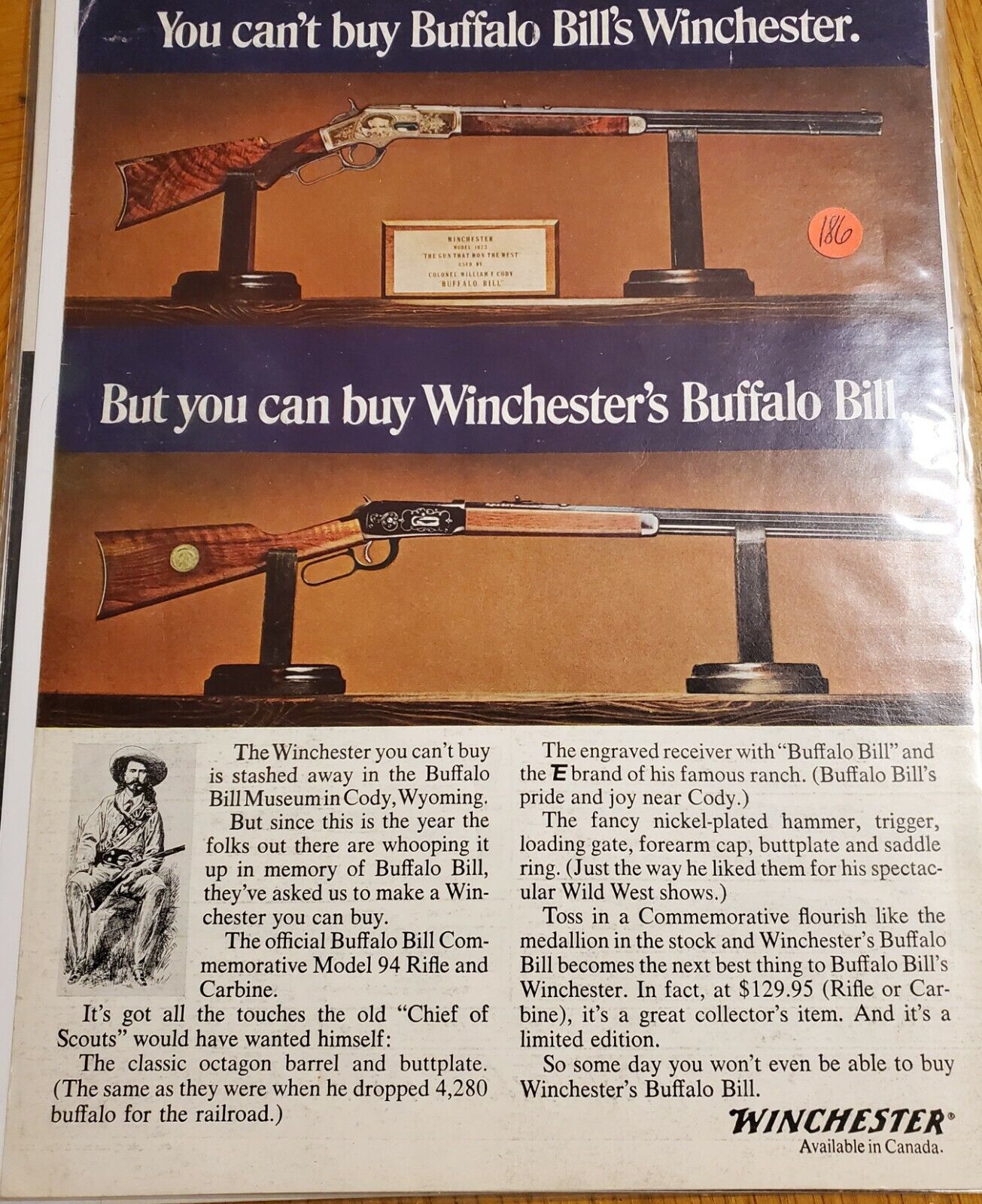 MAN CAVE ART- Vintage Advertising 1960\'s Winchester 94 Buffalo Bill #186