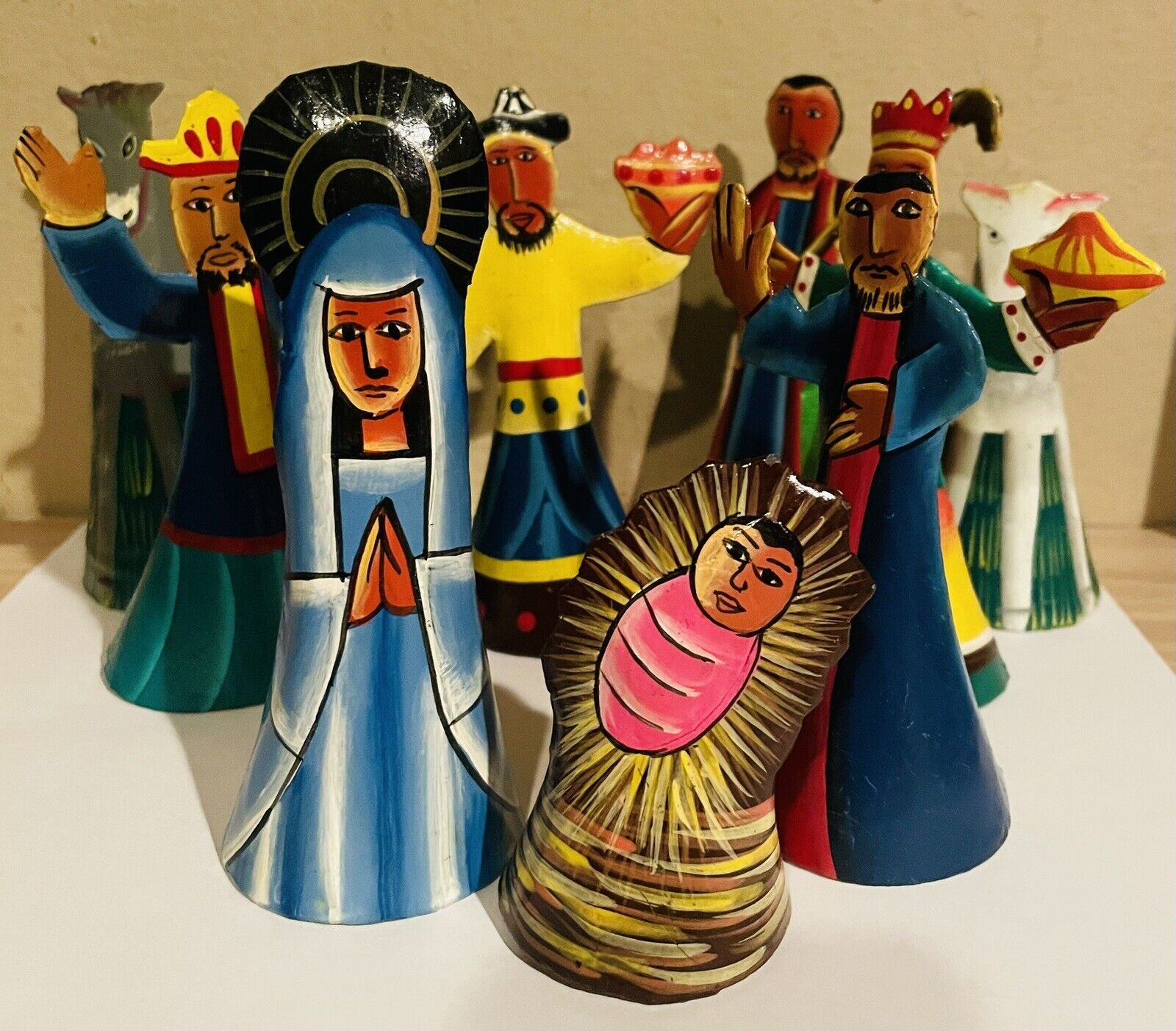 9 PC. PAINTED CUT METAL NATIVITY SET  HANDCRAFTED IN HAITI TEN THOUSAND VILLAGES