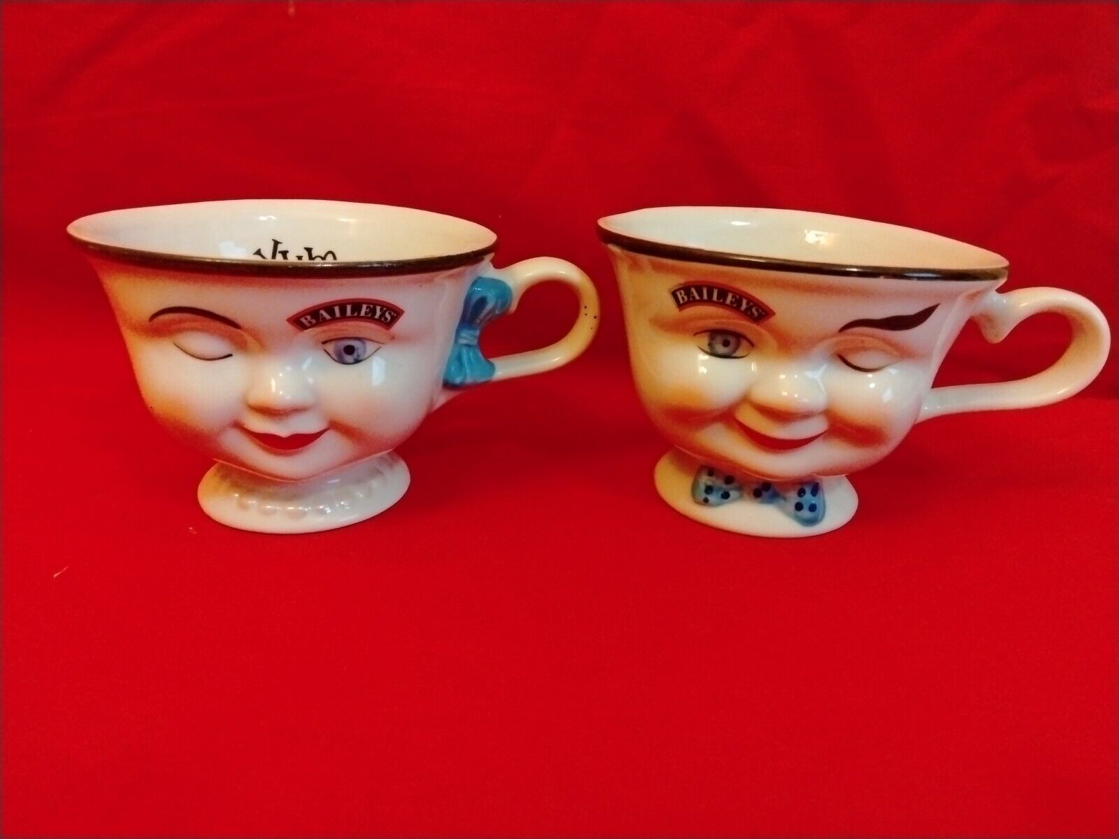Vintage Bailey's Mr. & Mrs Yum Winking Face  Coffee Mug Cups-  LIMITED EDITION
