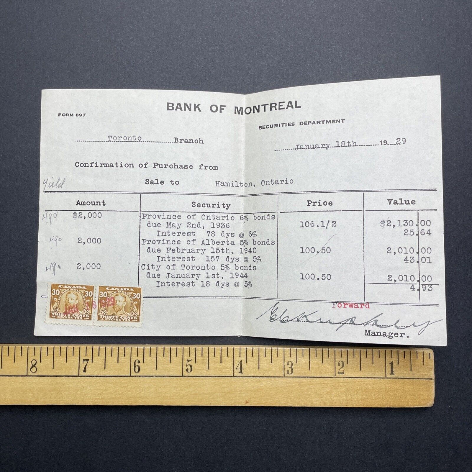 Vintage 1929 Stock Market Crash Great Depression Bank Of Montreal Bond Letter M2
