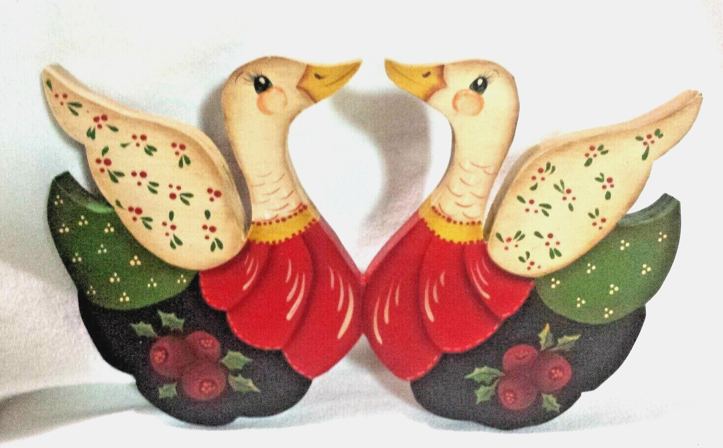 Vtg Hand Painted Wood Wall Plaque Folk Art Two Geese Country Decor M.M. 1986