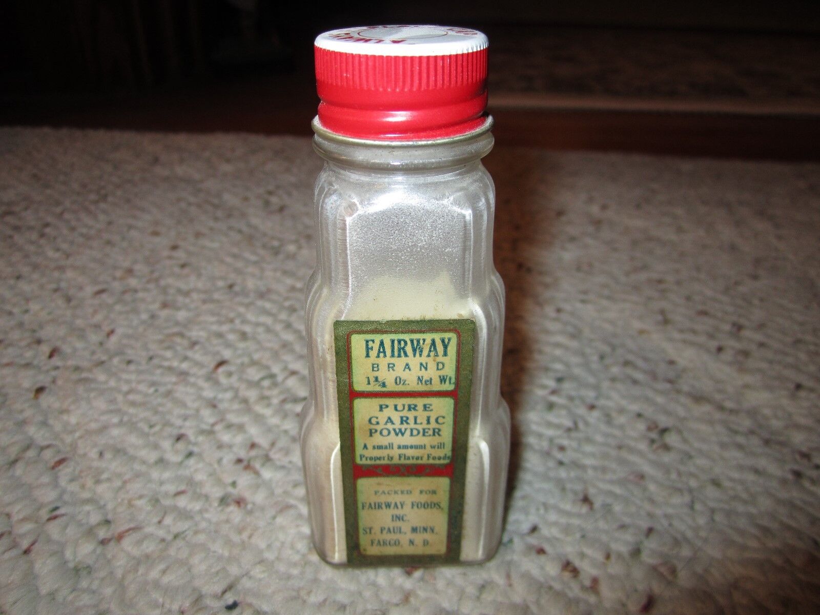 Vintage Fairway Garlic Powder Glass Bottle Fargo, North Dakota