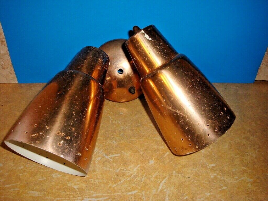 Vtg MCM Double Atomic Light Fixture Directional Cone Swivel Wall Sconce Mid Cent