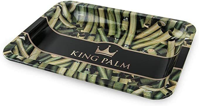 King Palm | Green Metal Rolling Tray | Full Size Rolling Tray | 13.5 x 11 Inch