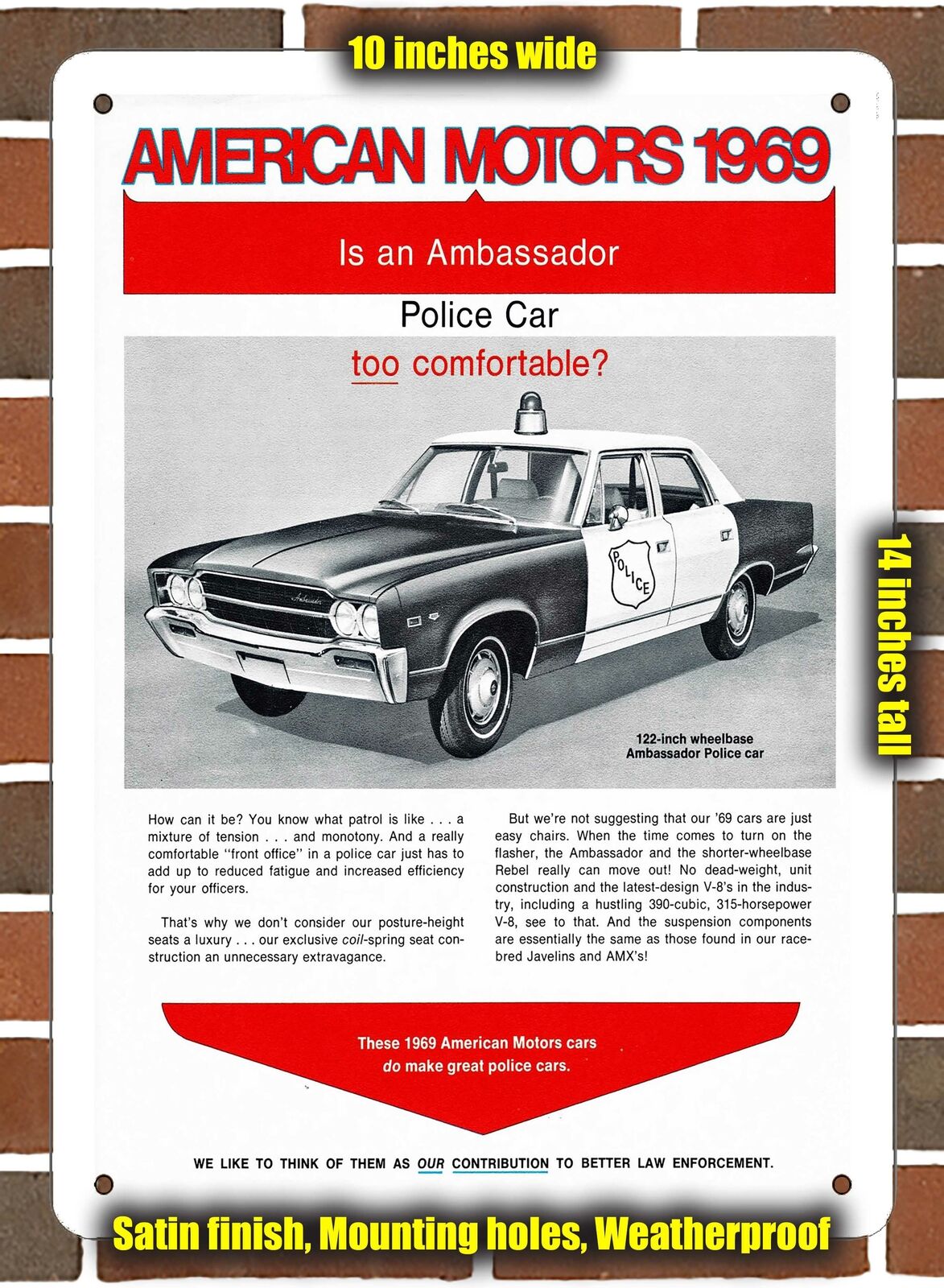 Metal Sign - 1969 AMC Police Cars- 10x14 inches