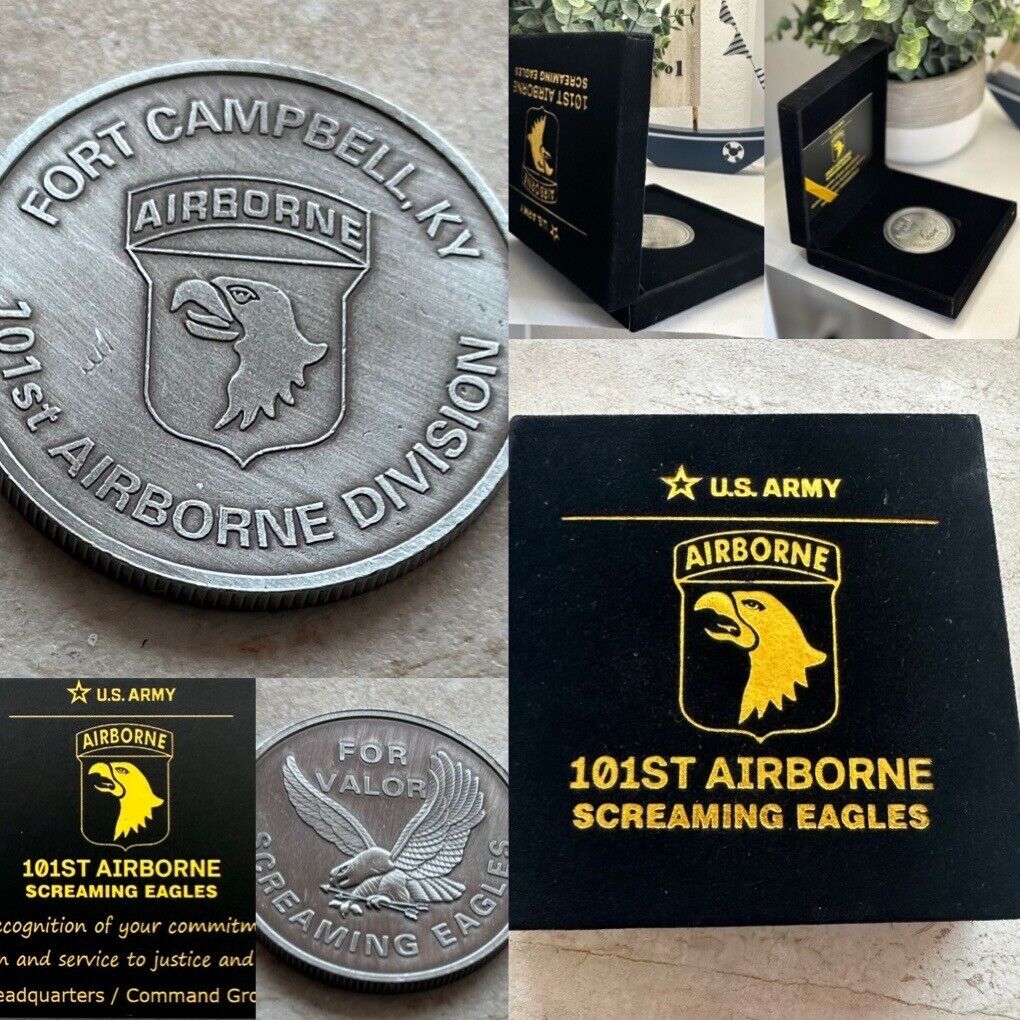 US ARMY 101ST AIRBORNE Combat Division  Fort Campbell KY  Challenge Coin w Box