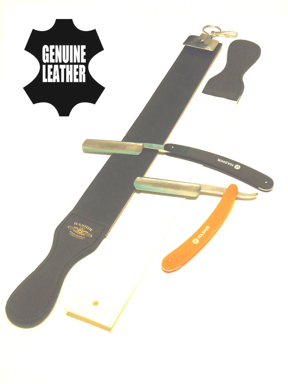2 PCS Classic Folding Shaving Straight Razors + Leather Sharpening Strop Set NEW