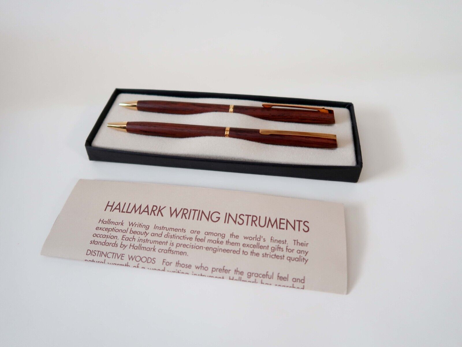 NEW Vintage HALLMARK Rose Wood Gold Trim Ballpoint Pen & Pencil Set