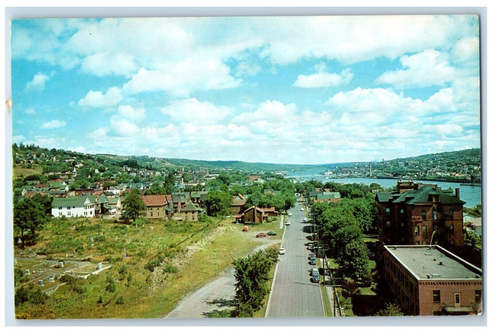 c1960's Water Street & Portage Lake From St. Joseph Hospital Hancock MI Postcard