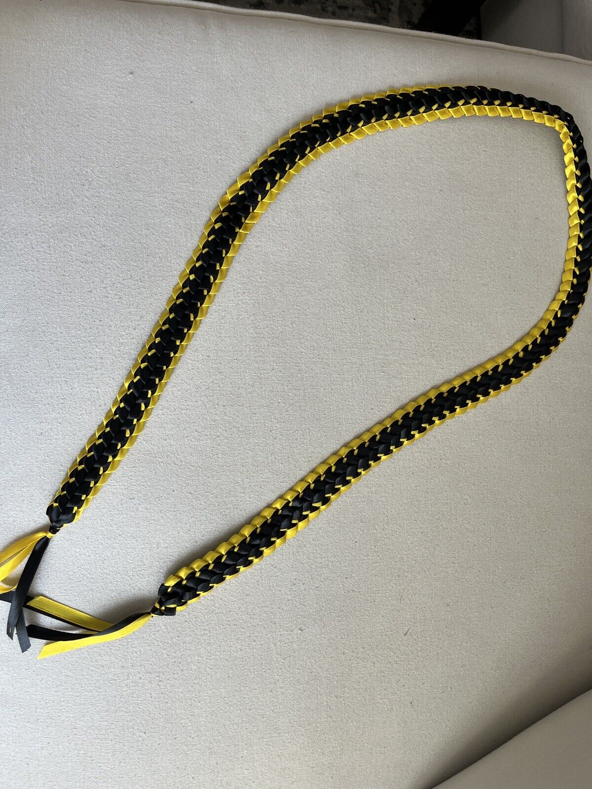 Black & Yellow Satin Double Ribbon Open Graduation Lei
