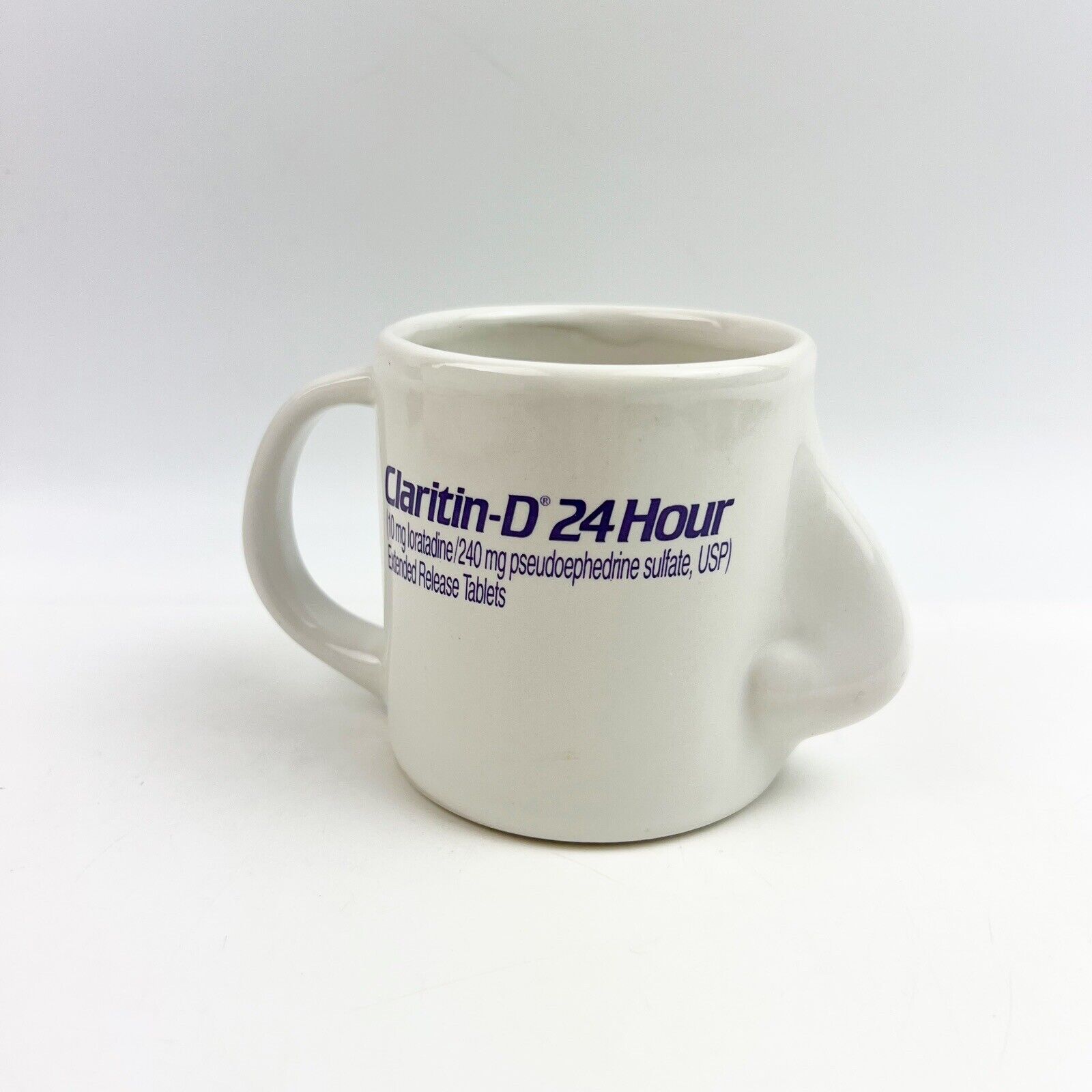 Claritin-D 24 Hour Coffee Mug Cup 3D Nose Rep Advertising Pharma White Blue