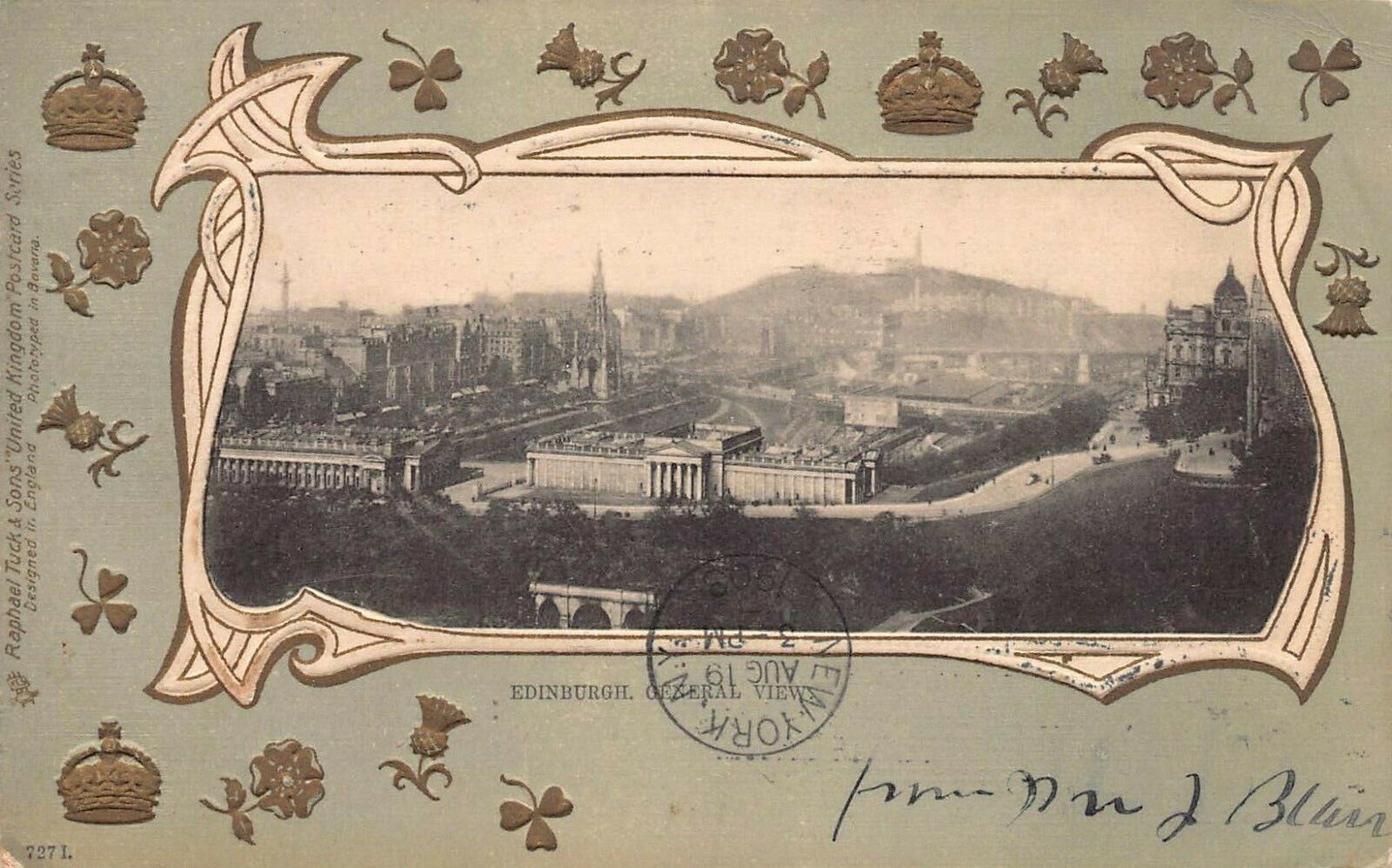 General View of Edinburgh, Scotland, Early Embossed Postcard, Used in 1903