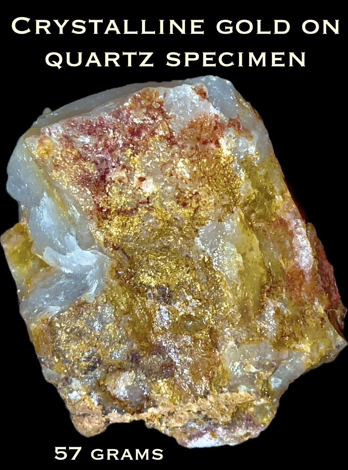 57g Natural Raw Crystalline Gold On Quartz Specimen From California - Very Rare