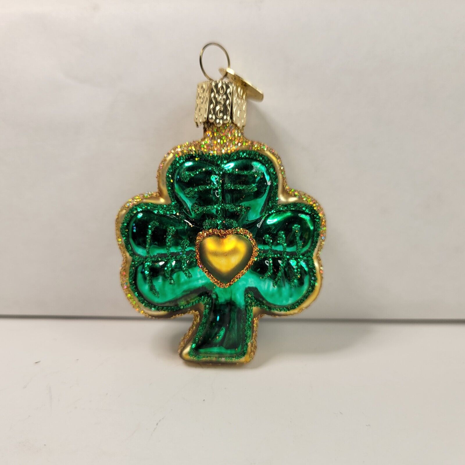 Old World Christmas Shamrock Irish/St Patrick\'s Day Blown Glass Ornament   Heart