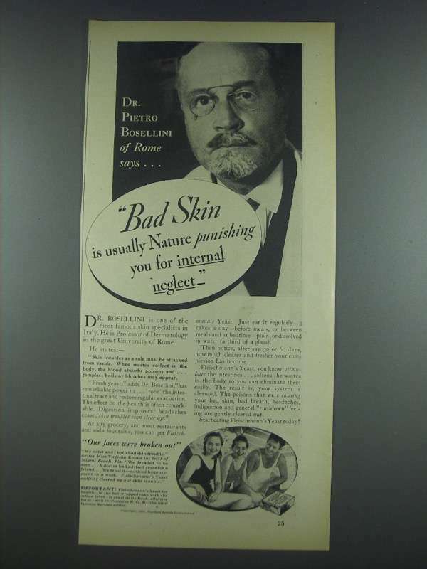 1933 Fleischmann's Yeast Ad - Dr. Pietro Bosellini
