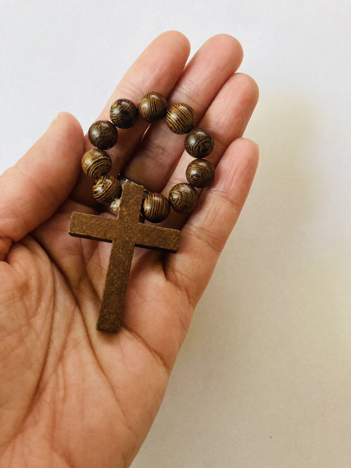 One Decade Light Brown Wooden Bead Rosary