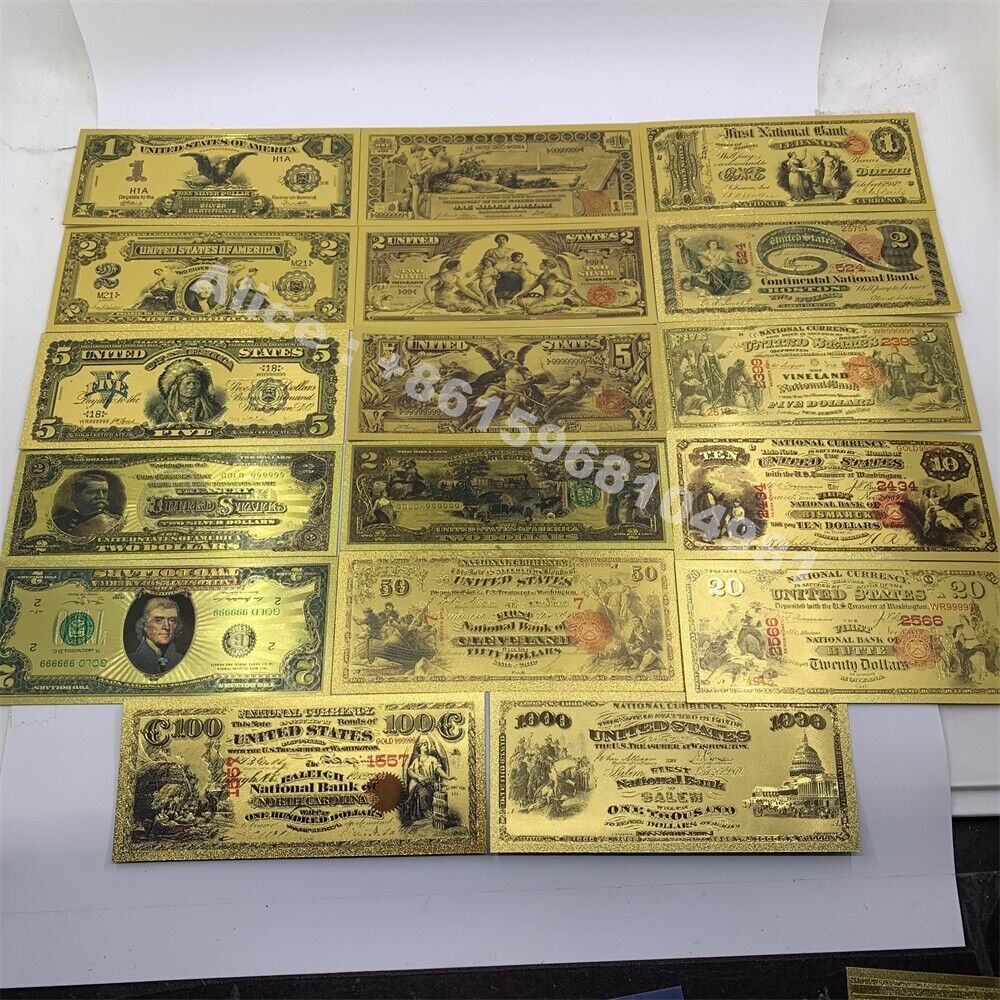 17pcs/set American Gold Foil Banknote US Dollars For Collectible  Gift