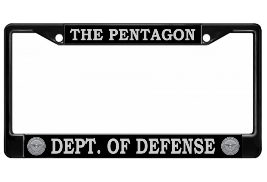 THE PENTAGON DEPARTMENT OF DEFENSE USA MADE BLACK LICENSE PLATE FRAME