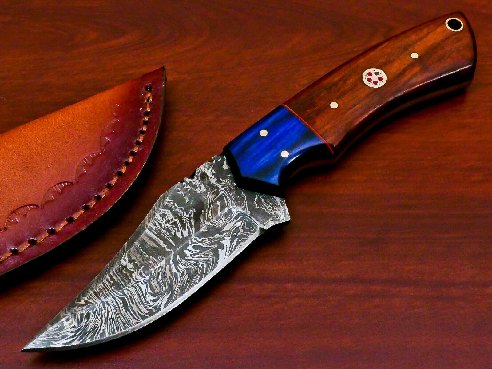 HAND FORGED DAMASCUS STEEL FULL TANG KNIFE-NATURAL & HARD WOOD HANDLE-PK-2677