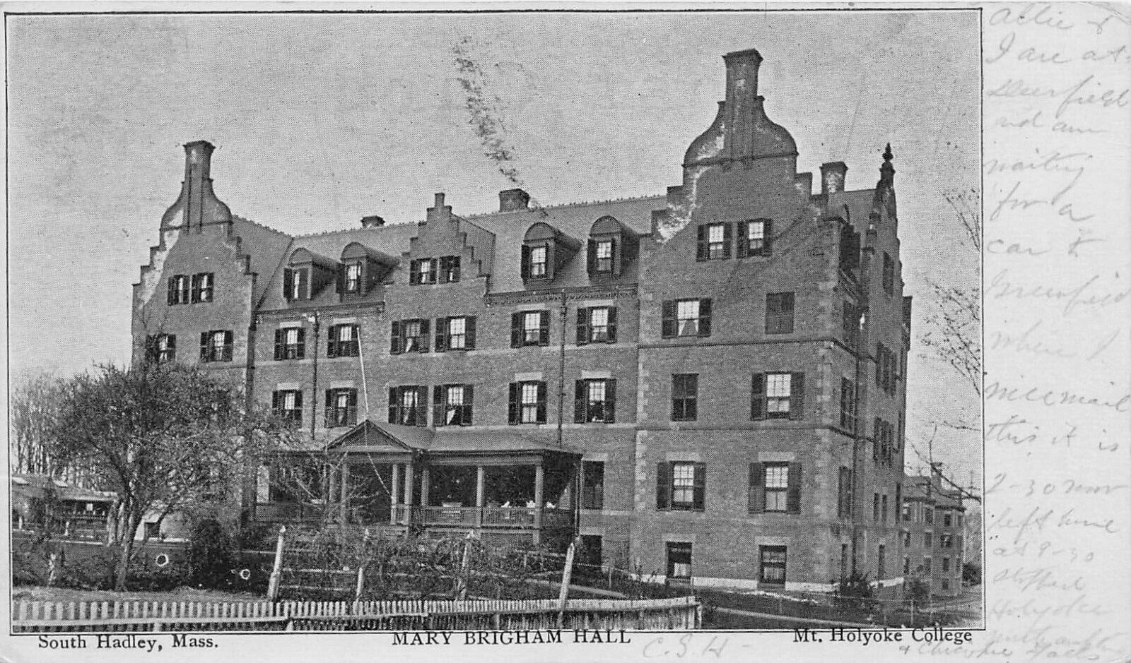 Mary Brigham Hall, Mt. Holyoke College, South Hadley, MA, 1906 Postcard, Used