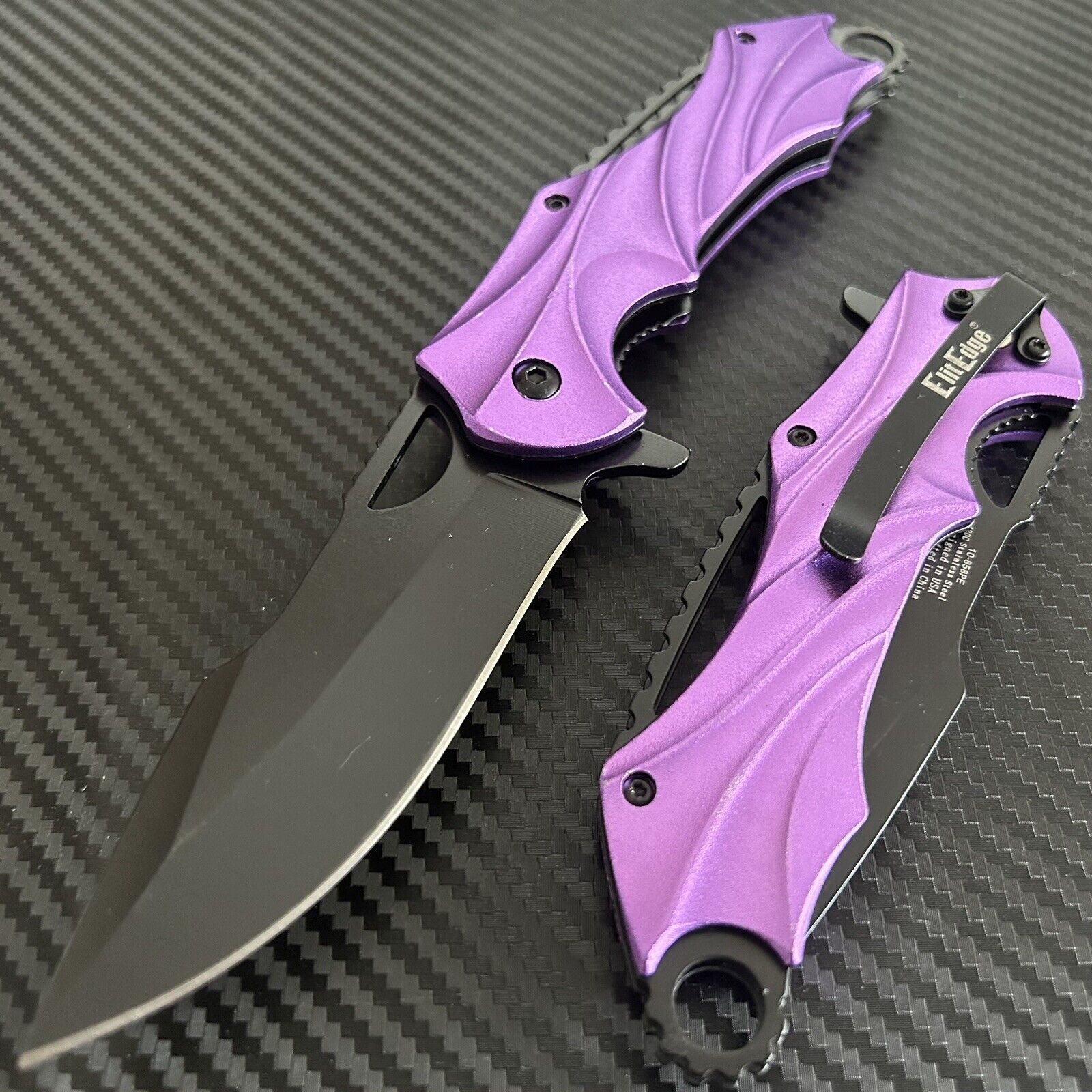 8.5” Purple Tactical Spring Assisted Open Blade Folding Povket Knife Hunting