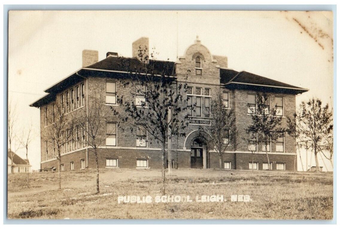 c1910's Public School Building View Leigh Nebraska NE RPPC Photo Postcard