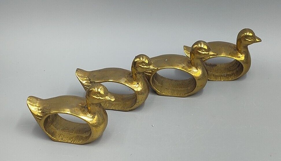 Vintage Ducks Solid Brass Napkin Rings Solid Heavy Metal Set 4 Table Décor