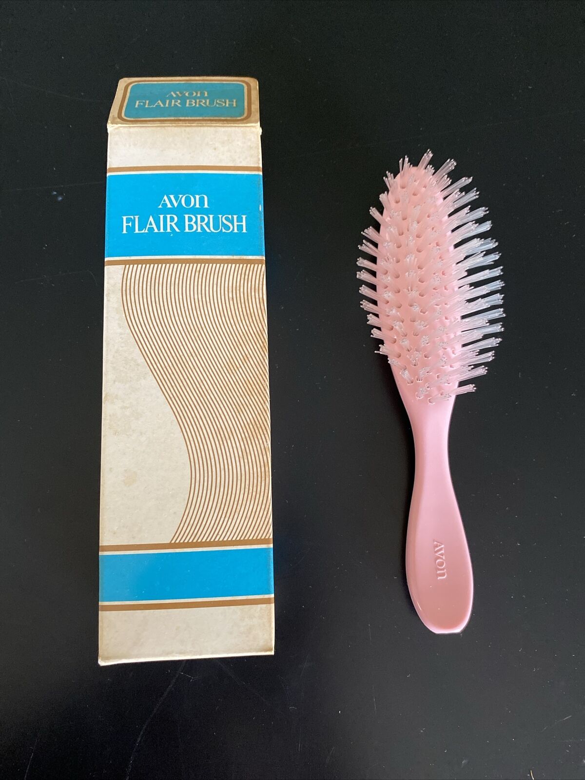 Vintage Avon Pink Flair Brush - 8 in Hair Brush, Clear Nylon Bristles, New w/box