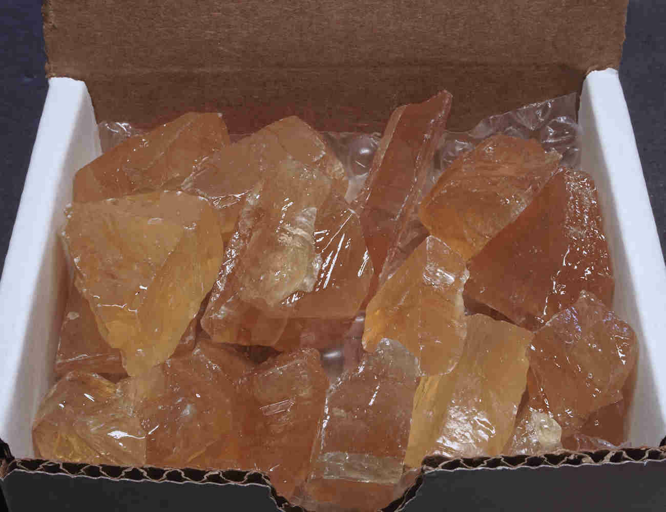 Honey Calcite box 9 Oz Natural Gold Crystal Chunks Raw Mineral Specimens
