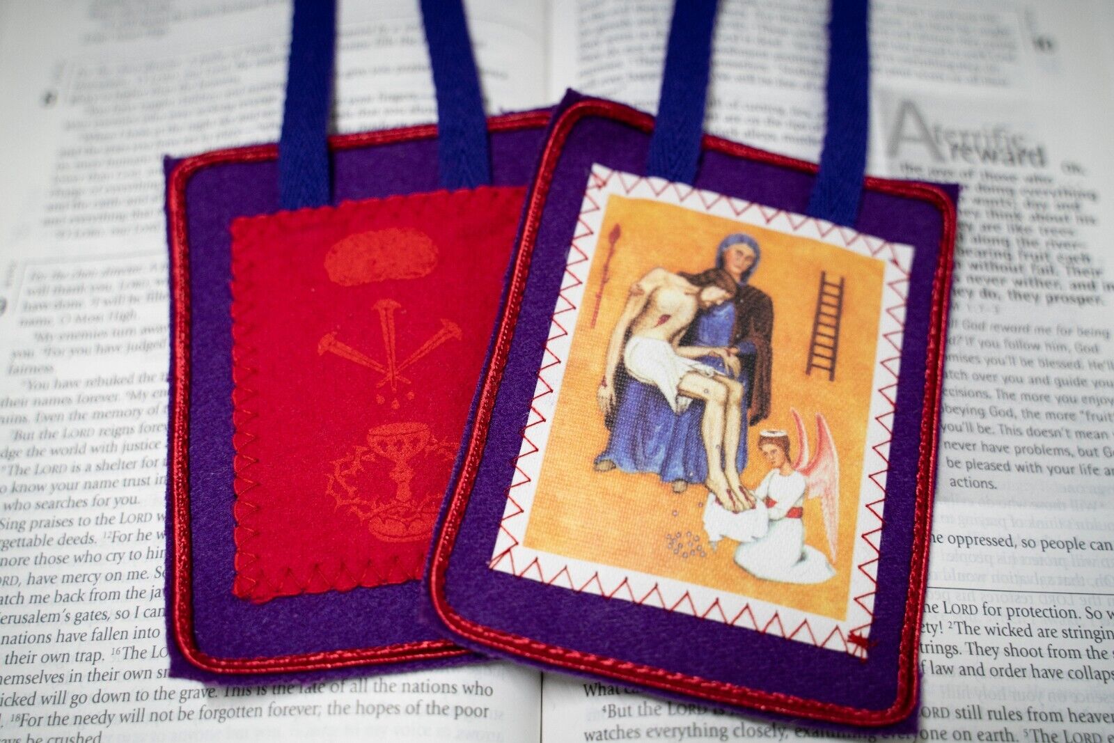 Purple Scapular of Benediction and Protection made of WOOL