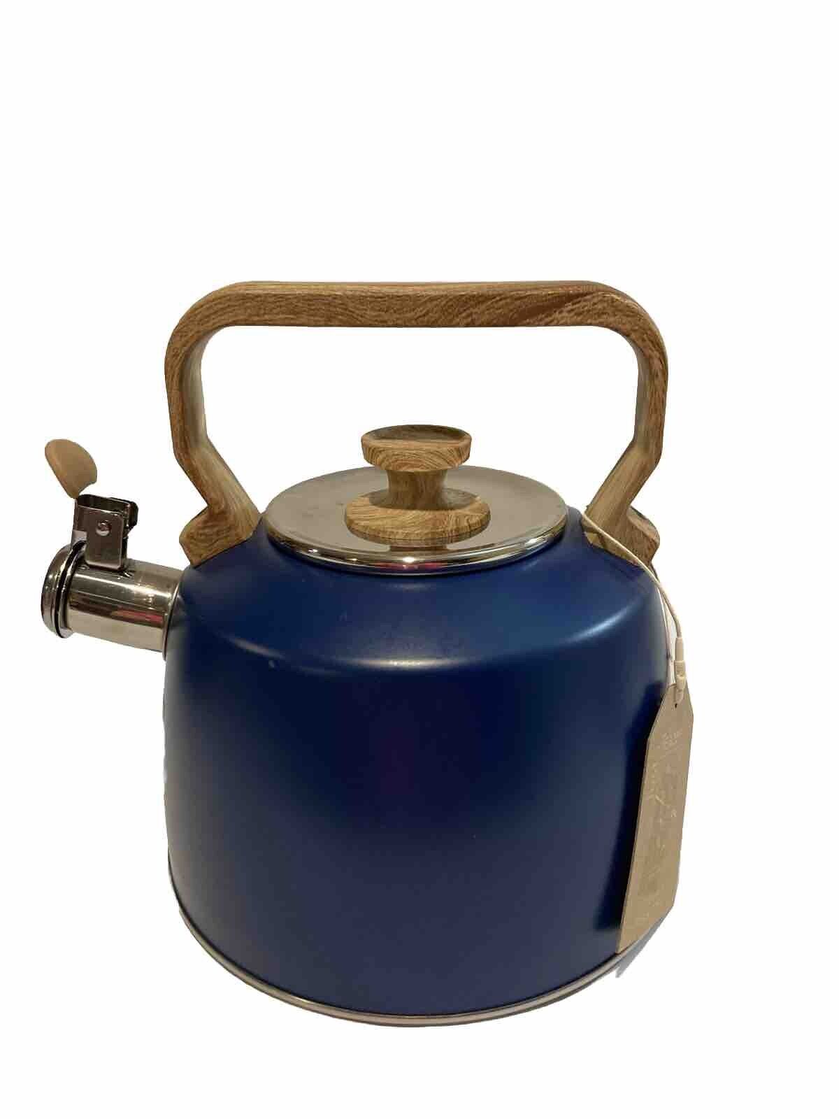 New “Just Tea zen” Cobalt Blue Tea Pot With Laminated Wood Handles