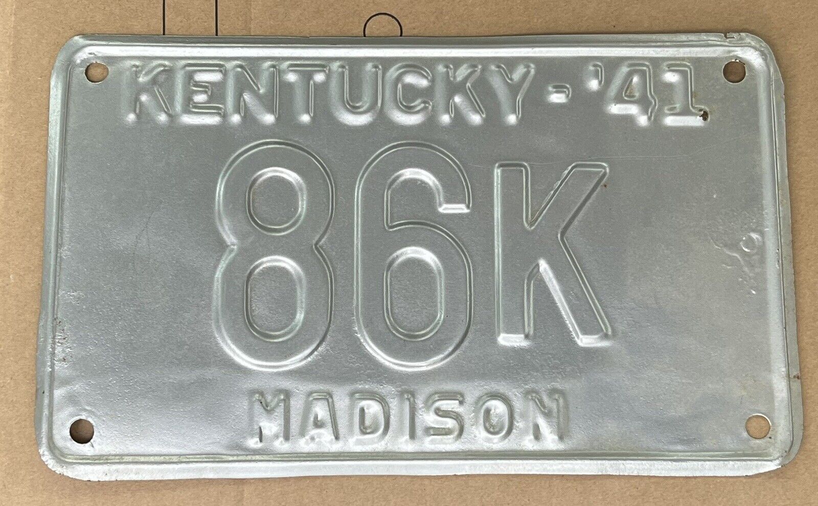1941 Madison County Kentucky License Plate Tag 86K Repainted Auto Car Unusual Sz