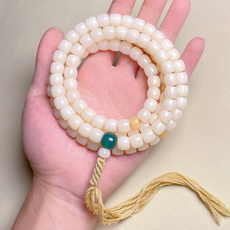 8*9mm Natural White Bodhi Beads Tassel Necklace Rosary Bracelet Buddhism Jewelry