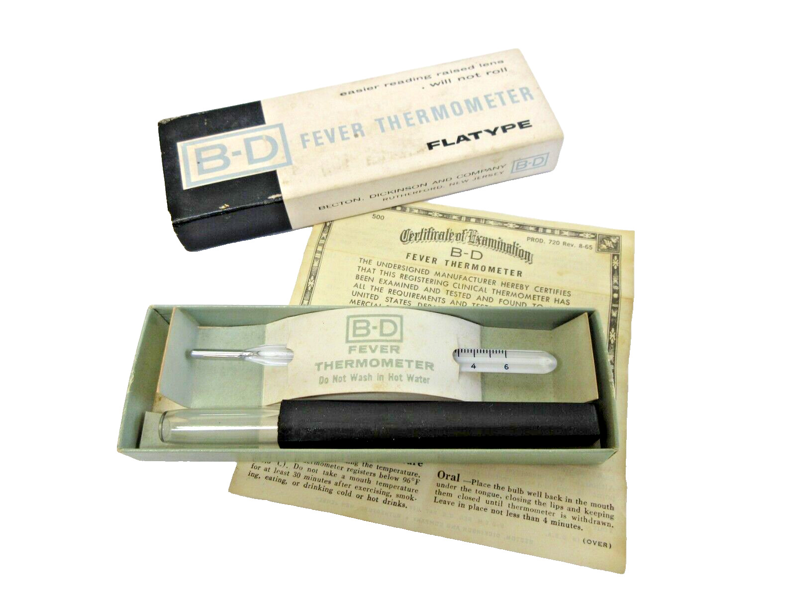 Vtg B-D ORAL (or RECTAL) FEVER THERMOMETER FLATYPE K25W w Box & Instructions