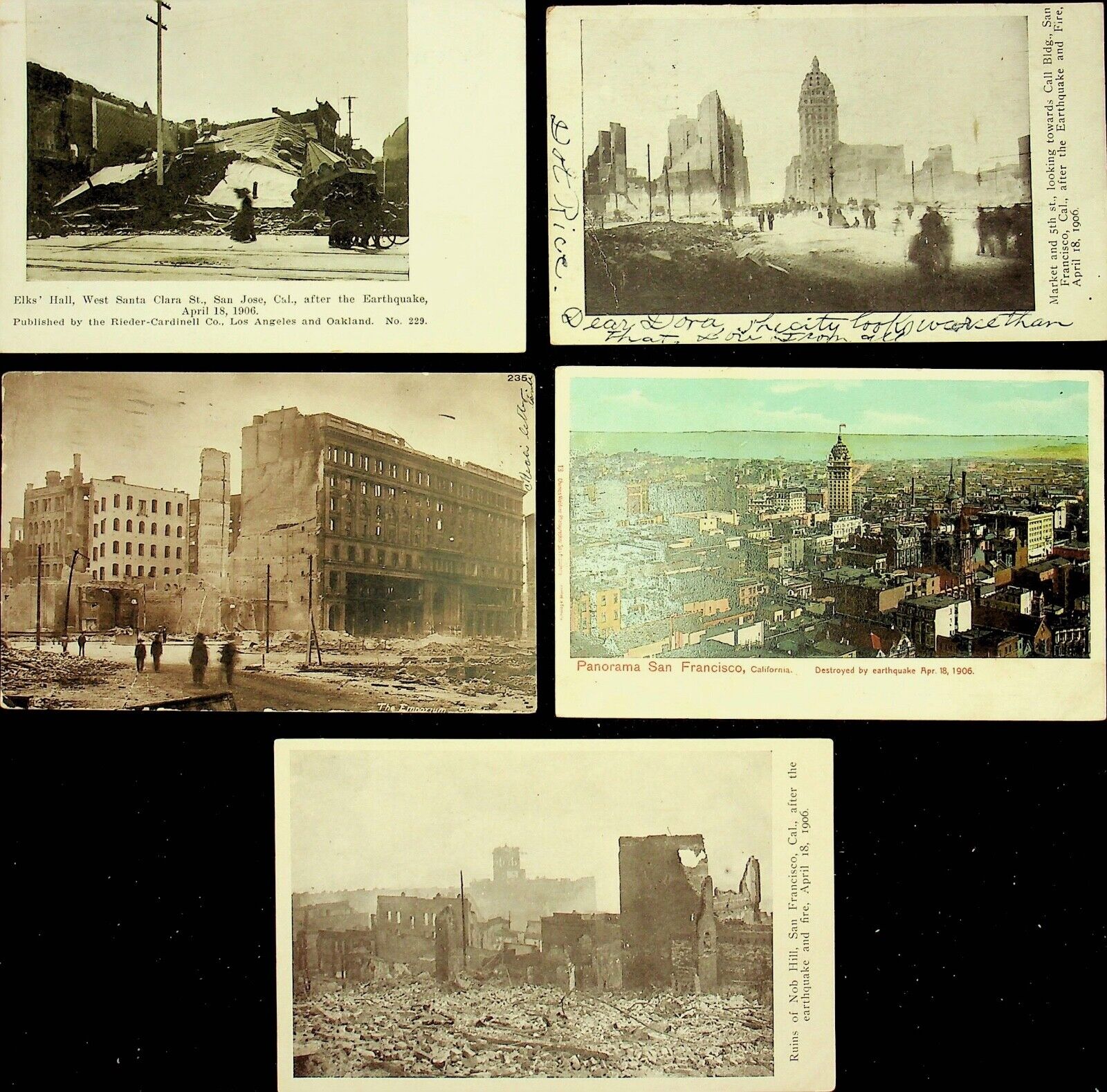 FIVE  San Francisco, CA, Earthquake & Fire Postcards -AA-15