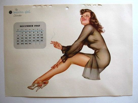 December 1947 Varga Pinup Girl Calendar Sophisticated Woman w/ Cigarette