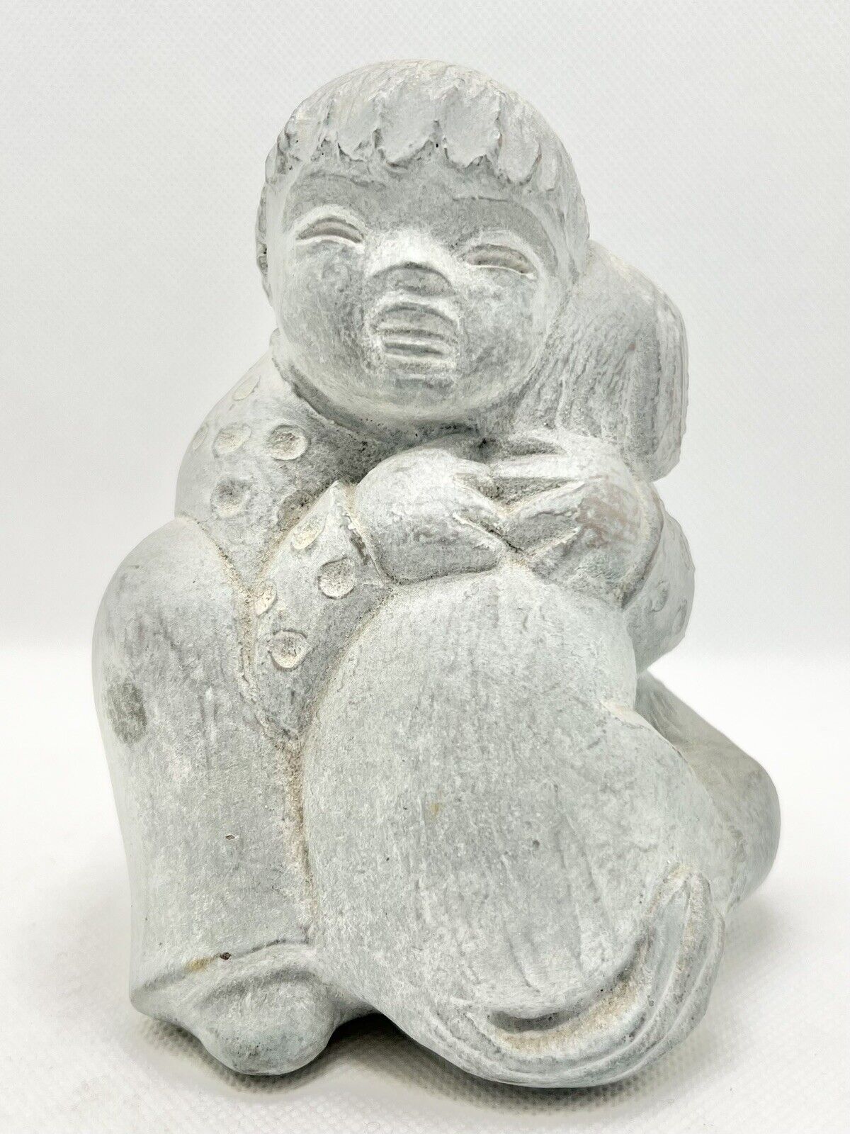 Isabel Bloom - Boy Hugging his Dog, heavy stone statue, signed 5.25\