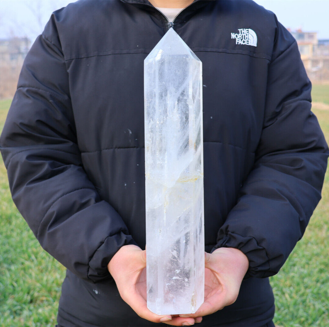 7.36lb Natural White Clear Quartz Obelisk Crystal Wand Point Gem Healing Decor