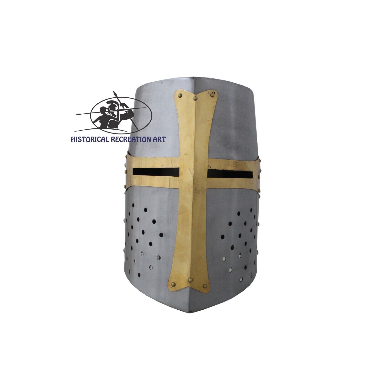 Medieval Templar Mild Steel Helmet With Handmade Brass Crasted | Halloween Gift