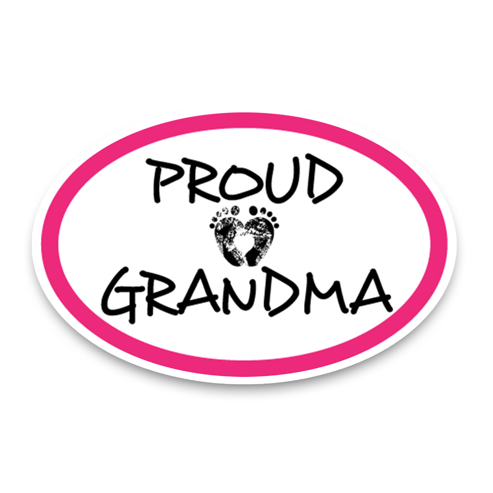 Proud Grandma Pink and White Oval Magnet Decal, 4x6 Inches, Automotive Magnet