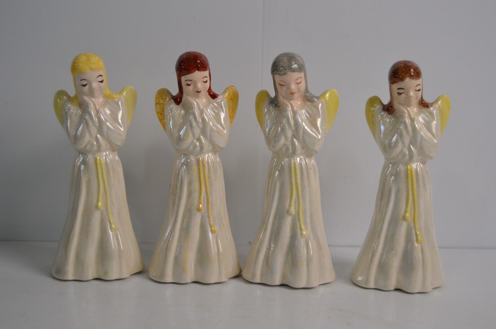 4 Vintage Christmas Angels 1974 Studio Pottery Home Decor Praying Religious