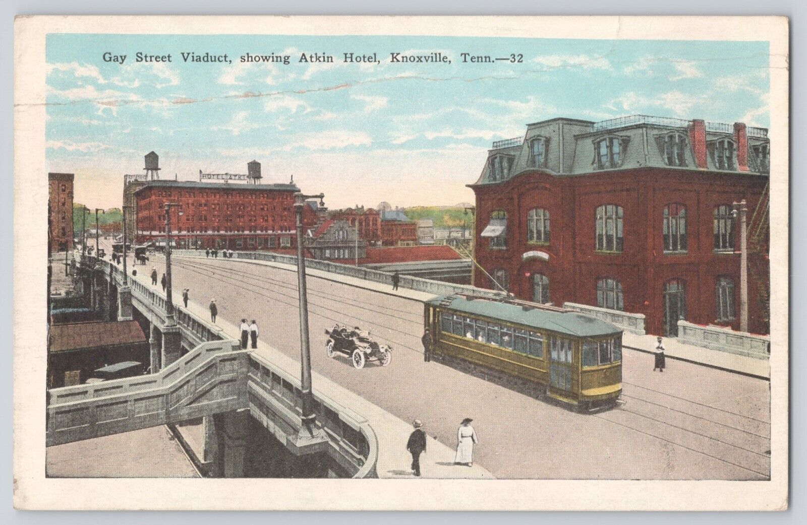 Postcard Tennessee Knoxville Gay Street Scene Viaduct Atkin Hotel Vintage